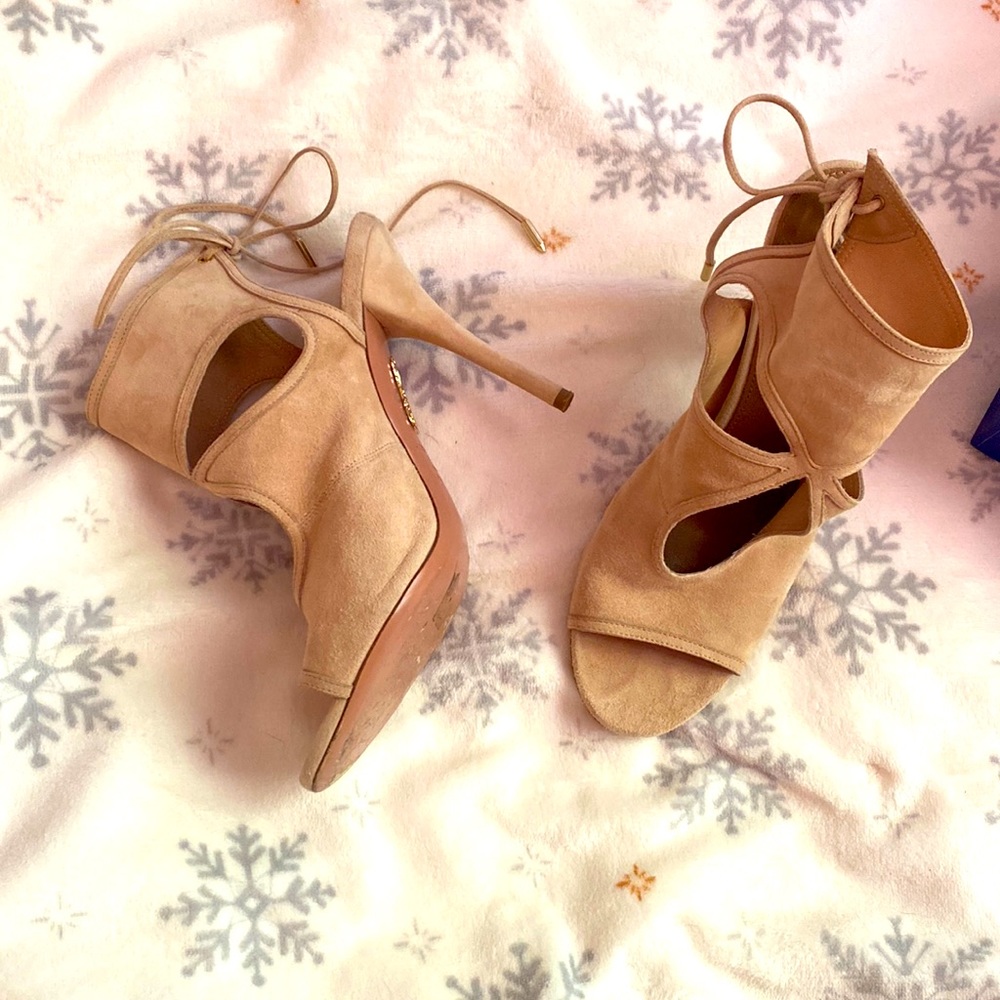 Aquazzura shoes - nude suade heels - size 38 (7.5 to 8 US)